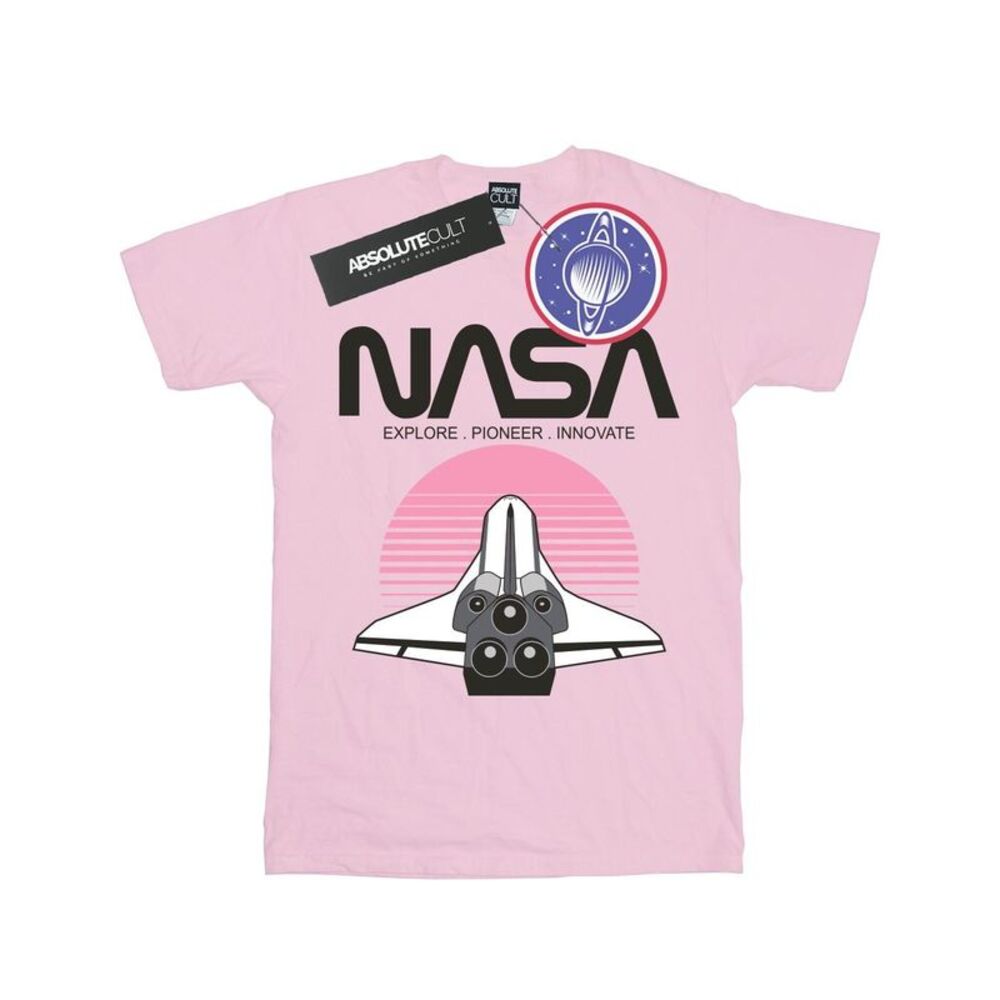 NASA Womens/Ladies Space Shuttle Sunset Cotton Boyfriend T-Shirt / Baby Pink